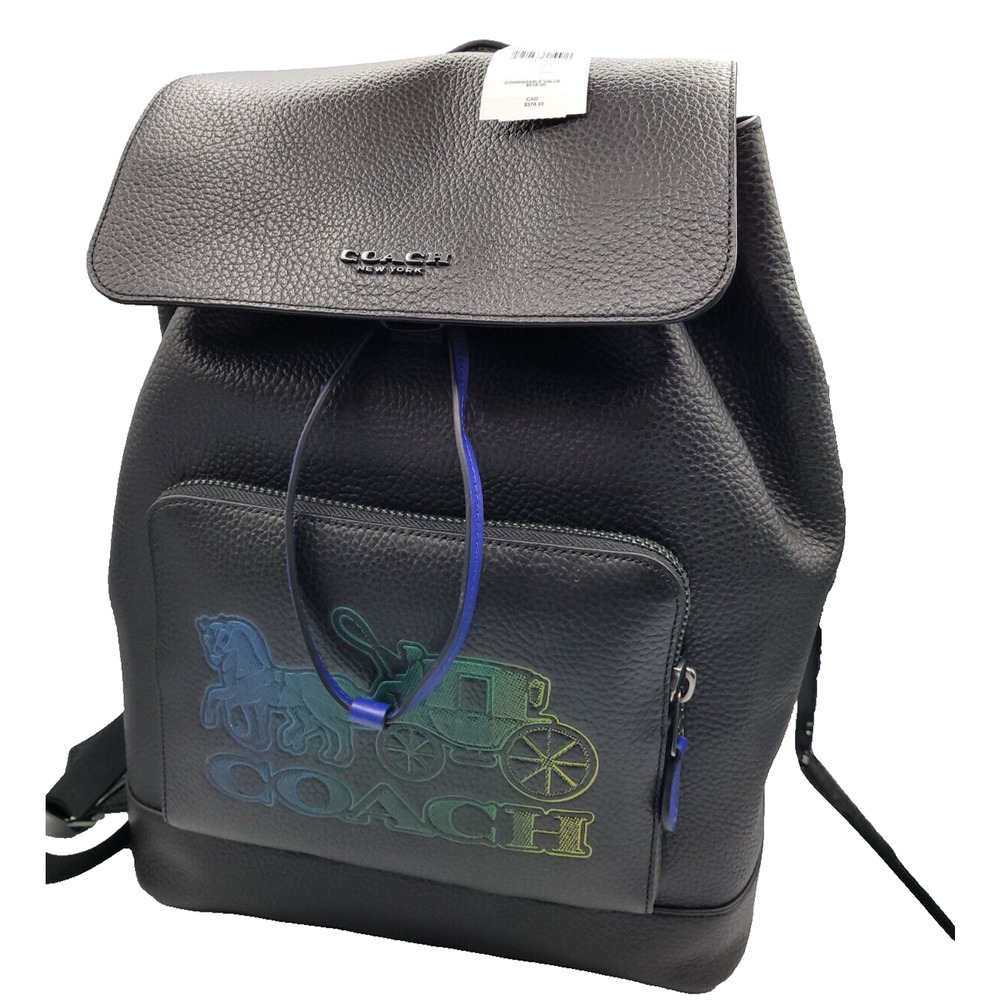 Coach Turner Backpack Black Pebble Leather Ombre Logo Track Back NWT $578